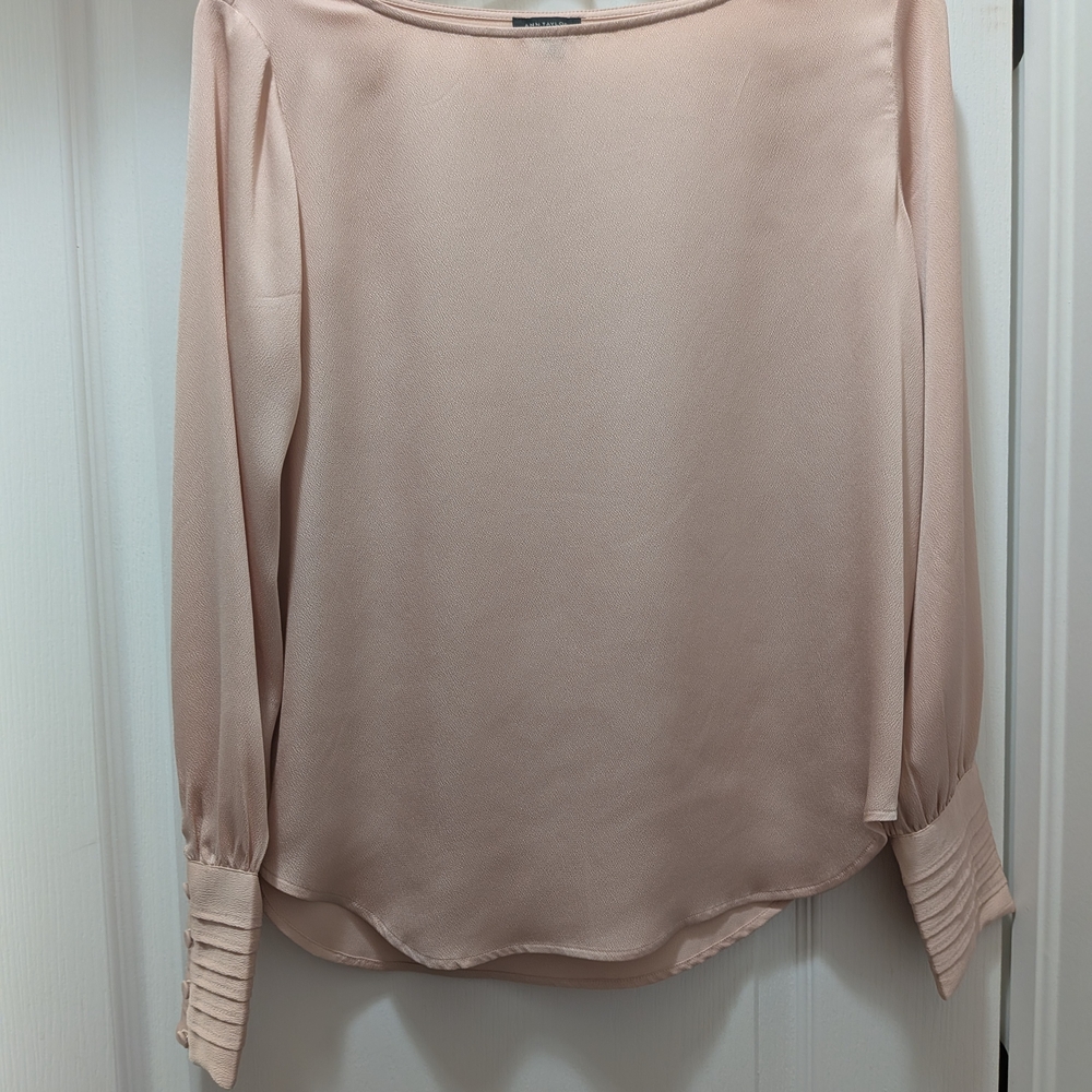 Ann Taylor Soft Blush Pink Long-Sleeve Boatneck Blouse